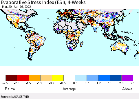 World Evaporative Stress Index (ESI), 4-Weeks Thematic Map For 4/11/2022 - 4/17/2022