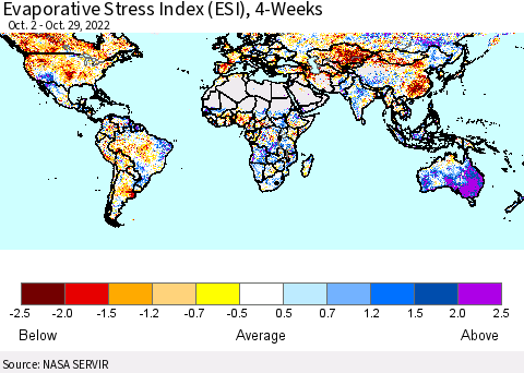 World Evaporative Stress Index (ESI), 4-Weeks Thematic Map For 10/24/2022 - 10/30/2022