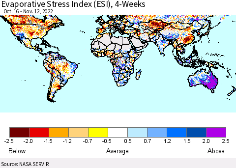 World Evaporative Stress Index (ESI), 4-Weeks Thematic Map For 11/7/2022 - 11/13/2022