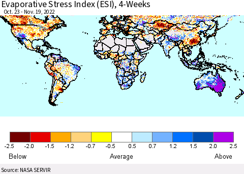 World Evaporative Stress Index (ESI), 4-Weeks Thematic Map For 11/14/2022 - 11/20/2022