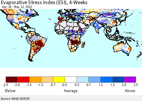 World Evaporative Stress Index (ESI), 4-Weeks Thematic Map For 5/15/2023 - 5/21/2023
