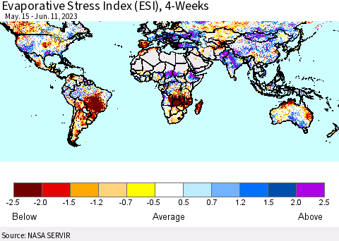 World Evaporative Stress Index (ESI), 4-Weeks Thematic Map For 6/5/2023 - 6/11/2023