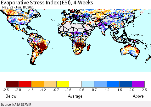 World Evaporative Stress Index (ESI), 4-Weeks Thematic Map For 6/12/2023 - 6/18/2023