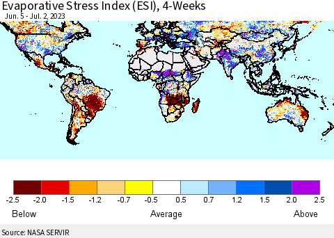World Evaporative Stress Index (ESI), 4-Weeks Thematic Map For 6/26/2023 - 7/2/2023