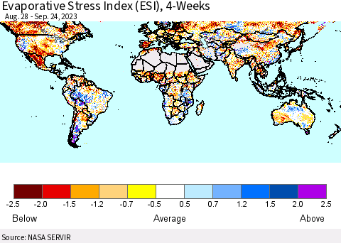 World Evaporative Stress Index (ESI), 4-Weeks Thematic Map For 9/18/2023 - 9/24/2023