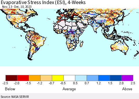 World Evaporative Stress Index (ESI), 4-Weeks Thematic Map For 12/4/2023 - 12/10/2023