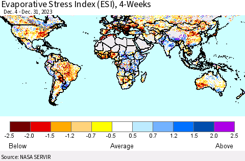 World Evaporative Stress Index (ESI), 4-Weeks Thematic Map For 1/1/2024 - 1/7/2024