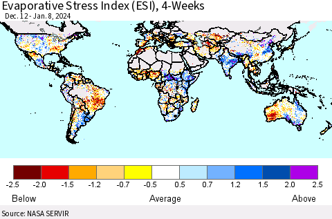 World Evaporative Stress Index (ESI), 4-Weeks Thematic Map For 1/8/2024 - 1/14/2024