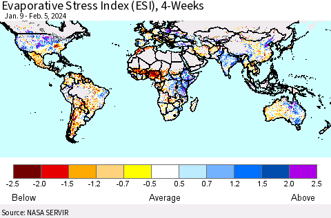 World Evaporative Stress Index (ESI), 4-Weeks Thematic Map For 2/5/2024 - 2/11/2024