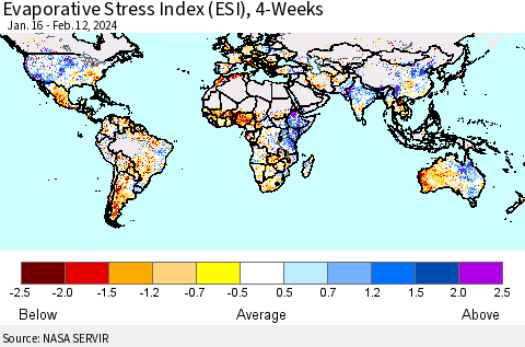 World Evaporative Stress Index (ESI), 4-Weeks Thematic Map For 2/12/2024 - 2/18/2024