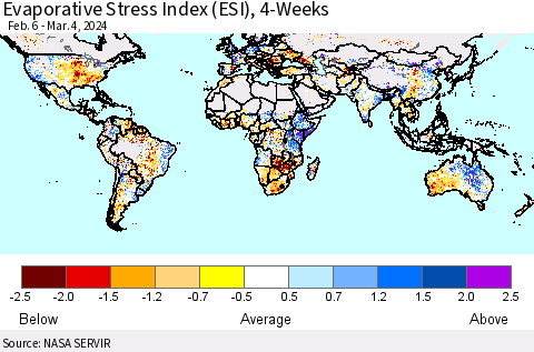 World Evaporative Stress Index (ESI), 4-Weeks Thematic Map For 3/4/2024 - 3/10/2024