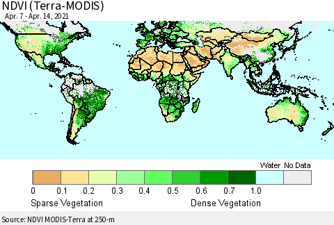 World NDVI (Terra-MODIS) Thematic Map For 4/7/2021 - 4/14/2021