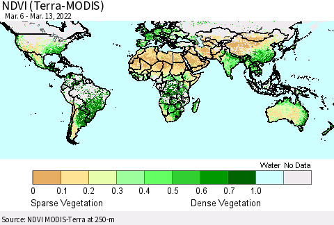 World NDVI (Terra-MODIS) Thematic Map For 3/6/2022 - 3/13/2022