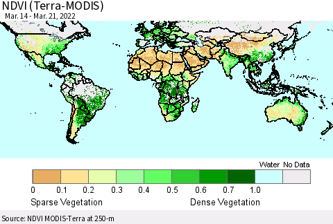 World NDVI (Terra-MODIS) Thematic Map For 3/14/2022 - 3/21/2022
