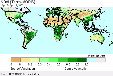 World NDVI (Terra-MODIS) Thematic Map For 4/7/2022 - 4/14/2022