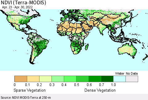 World NDVI (Terra-MODIS) Thematic Map For 4/23/2022 - 4/30/2022