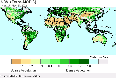 World NDVI (Terra-MODIS) Thematic Map For 5/17/2022 - 5/24/2022