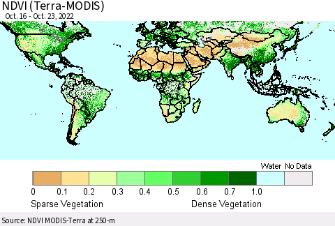 World NDVI (Terra-MODIS) Thematic Map For 10/16/2022 - 10/23/2022