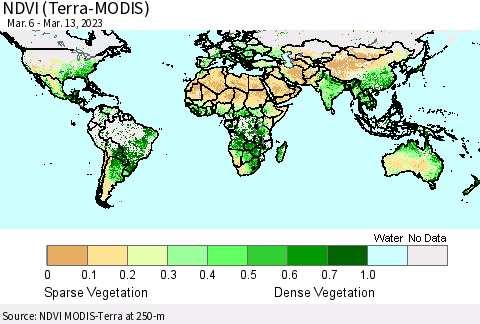 World NDVI (Terra-MODIS) Thematic Map For 3/6/2023 - 3/13/2023