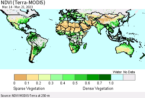 World NDVI (Terra-MODIS) Thematic Map For 3/14/2023 - 3/21/2023