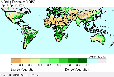 World NDVI (Terra-MODIS) Thematic Map For 4/7/2023 - 4/14/2023