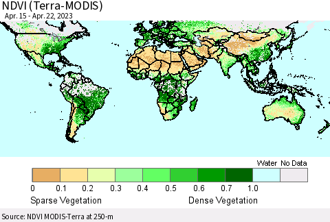 World NDVI (Terra-MODIS) Thematic Map For 4/15/2023 - 4/22/2023