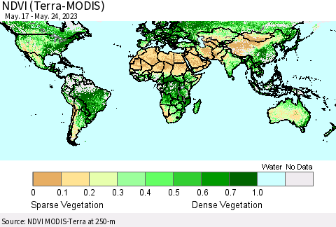 World NDVI (Terra-MODIS) Thematic Map For 5/17/2023 - 5/24/2023