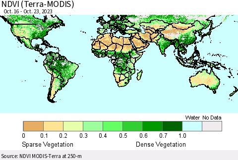 World NDVI (Terra-MODIS) Thematic Map For 10/16/2023 - 10/23/2023