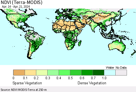 World NDVI (Terra-MODIS) Thematic Map For 4/14/2024 - 4/21/2024
