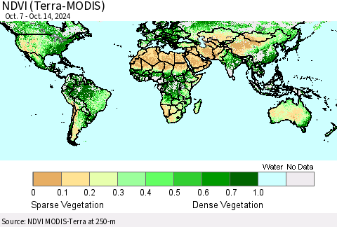 World NDVI (Terra-MODIS) Thematic Map For 10/7/2024 - 10/14/2024