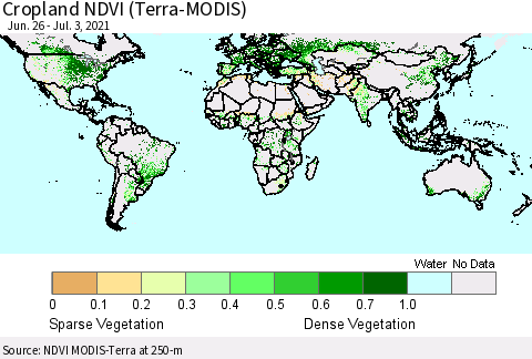 World Cropland NDVI (Terra-MODIS) Thematic Map For 6/26/2021 - 7/3/2021