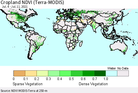World Cropland NDVI (Terra-MODIS) Thematic Map For 7/4/2021 - 7/11/2021