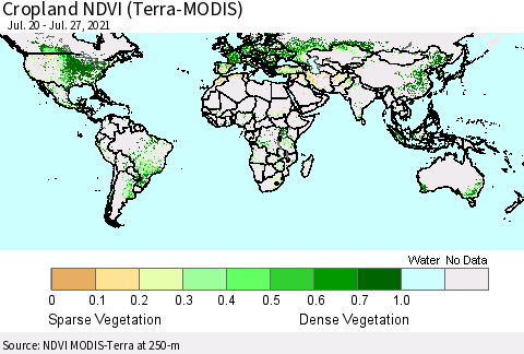 World Cropland NDVI (Terra-MODIS) Thematic Map For 7/20/2021 - 7/27/2021