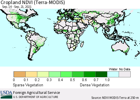 World Cropland NDVI (Terra-MODIS) Thematic Map For 9/14/2021 - 9/21/2021