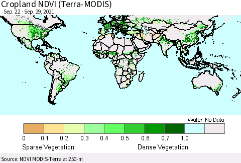 World Cropland NDVI (Terra-MODIS) Thematic Map For 9/22/2021 - 9/29/2021