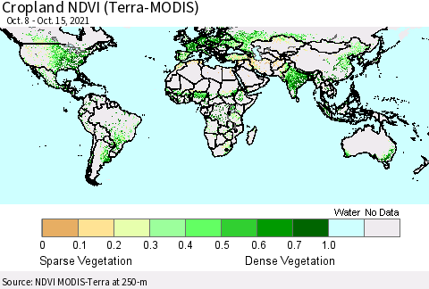 World Cropland NDVI (Terra-MODIS) Thematic Map For 10/8/2021 - 10/15/2021