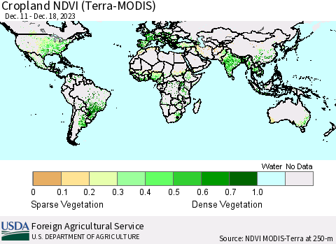 World Cropland NDVI (Terra-MODIS) Thematic Map For 12/11/2023 - 12/20/2023