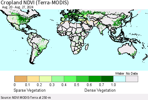 World Cropland NDVI (Terra-MODIS) Thematic Map For 8/20/2024 - 8/27/2024