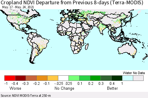 World Cropland NDVI Departure from Previous 8-days (Terra-MODIS) Thematic Map For 5/17/2021 - 5/24/2021