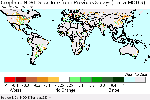 World Cropland NDVI Departure from Previous 8-days (Terra-MODIS) Thematic Map For 9/22/2021 - 9/29/2021