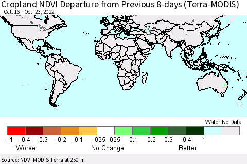 World Cropland NDVI Departure from Previous 8-days (Terra-MODIS) Thematic Map For 10/16/2022 - 10/23/2022