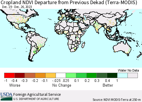 World Cropland NDVI Departure from Previous Dekad (Terra-MODIS) Thematic Map For 12/21/2023 - 12/31/2023