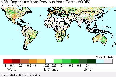 World NDVI Departure from Previous Year (Terra-MODIS) Thematic Map For 7/12/2022 - 7/19/2022