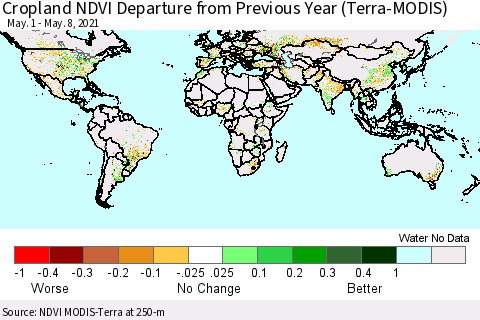 World Cropland NDVI Departure from Previous Year (Terra-MODIS) Thematic Map For 5/1/2021 - 5/8/2021