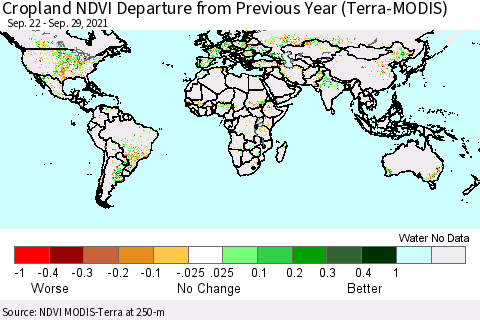World Cropland NDVI Departure from Previous Year (Terra-MODIS) Thematic Map For 9/22/2021 - 9/29/2021