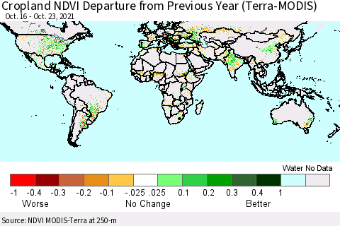 World Cropland NDVI Departure from Previous Year (Terra-MODIS) Thematic Map For 10/16/2021 - 10/23/2021