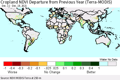 World Cropland NDVI Departure from Previous Year (Terra-MODIS) Thematic Map For 12/11/2021 - 12/18/2021