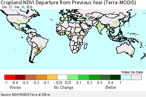 World Cropland NDVI Departure from Previous Year (Terra-MODIS) Thematic Map For 12/26/2021 - 1/2/2022