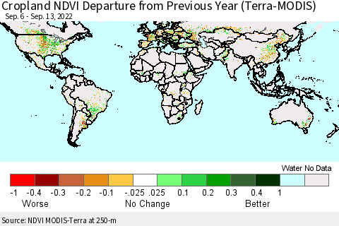 World Cropland NDVI Departure from Previous Year (Terra-MODIS) Thematic Map For 9/6/2022 - 9/13/2022