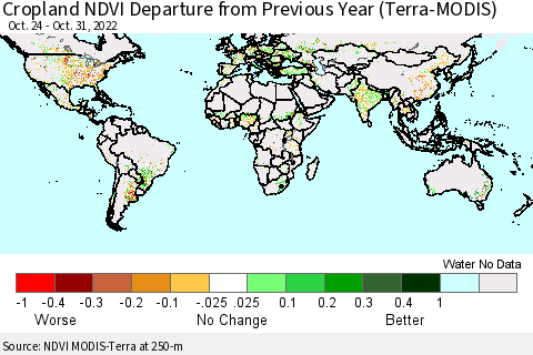World Cropland NDVI Departure from Previous Year (Terra-MODIS) Thematic Map For 10/24/2022 - 10/31/2022